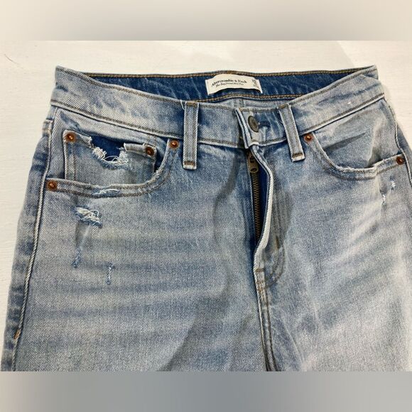 Abercrombie & Fitch Jeans Women’s 25 Blue Boyfriend Mid Rise Distressed Ripped - Picture 3 of 11